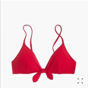 NWT J. Crew Tie-front bikini top, red piqué nylon